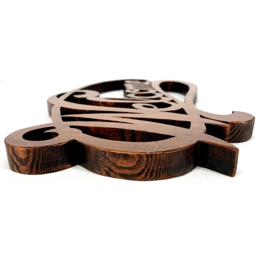 Welcome Sign Cut Wood Script Lettering Brown Wall Decor Handcrafted 13" - Picture 5 of 8